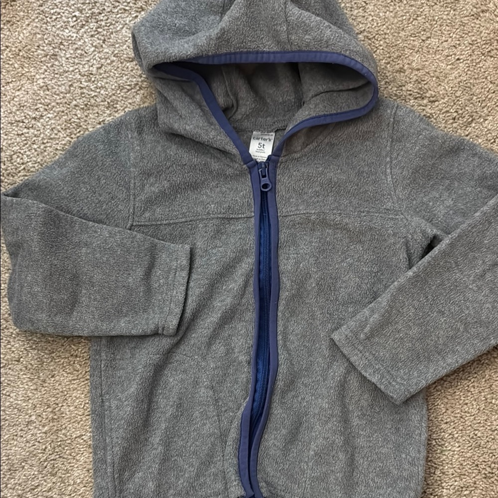 Gray Kids Hoodie with Blue Trim 5t - Picture 2 of 3
